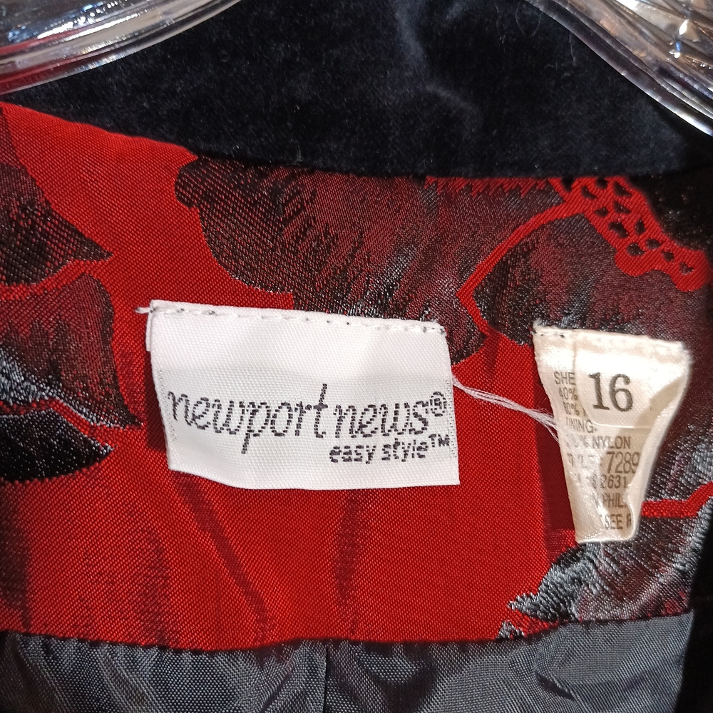 Newport News Vintage Floral Red and Black Women's Blazer Smoking Jacket Size XL - Picture 4 of 8
